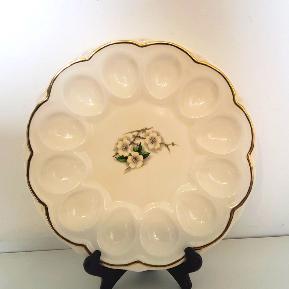 Spring Blossom by Georgian USA 22kt gold rim deviled 12 eggs plate